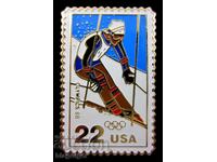 Badge-Postage stamp-Winter Olympic Games 1988 Calgary-22s