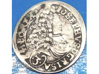 3 Kreuzer 1710 Austria Iosif I 1705-1711 St. Alb - menta Ag