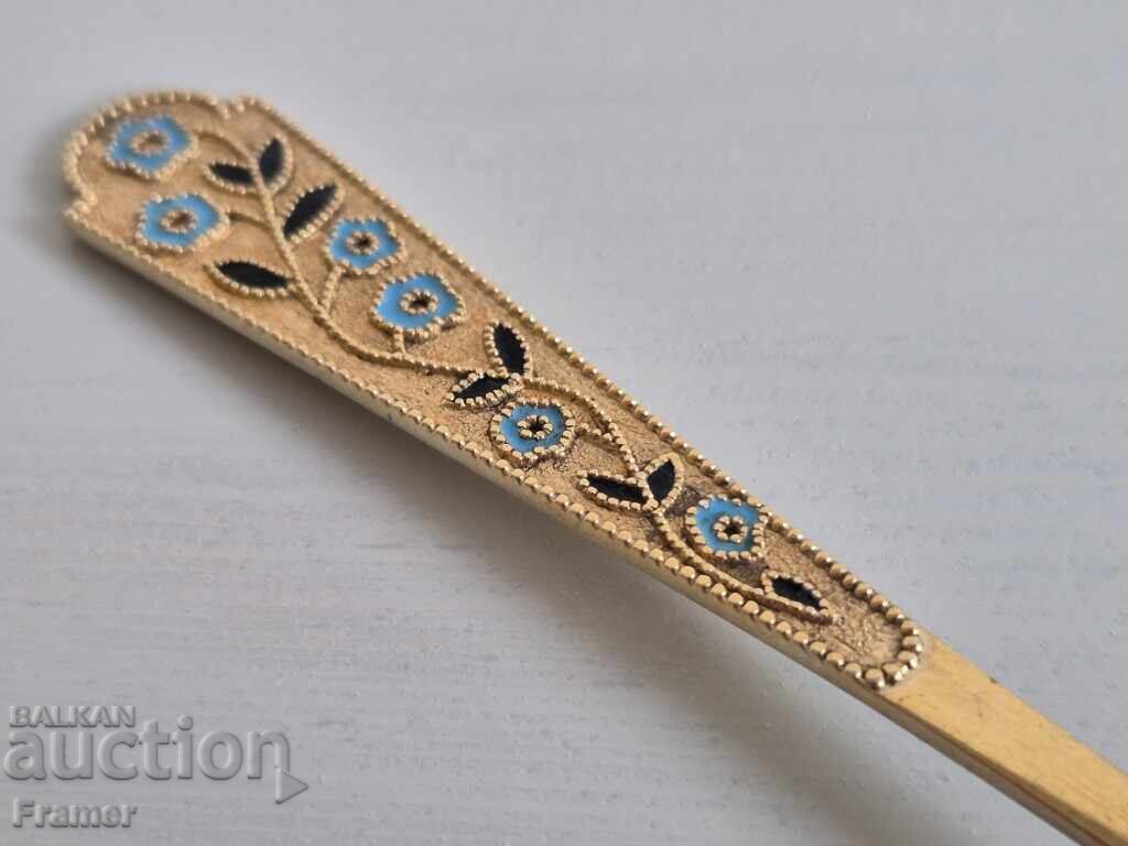Auction Russian silver filigree spoon with gilding and enamel Auction Russian silver filigree spoon with gilding and enamel