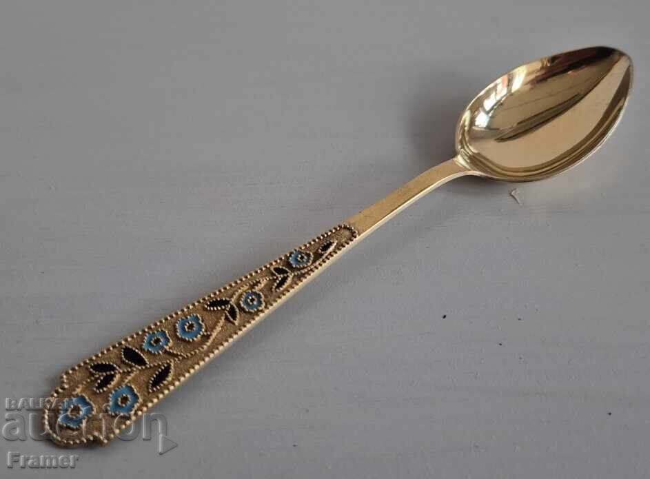 Russian silver filigree spoon with gilding and enamel Russian silver filigree spoon with gilding and enamel