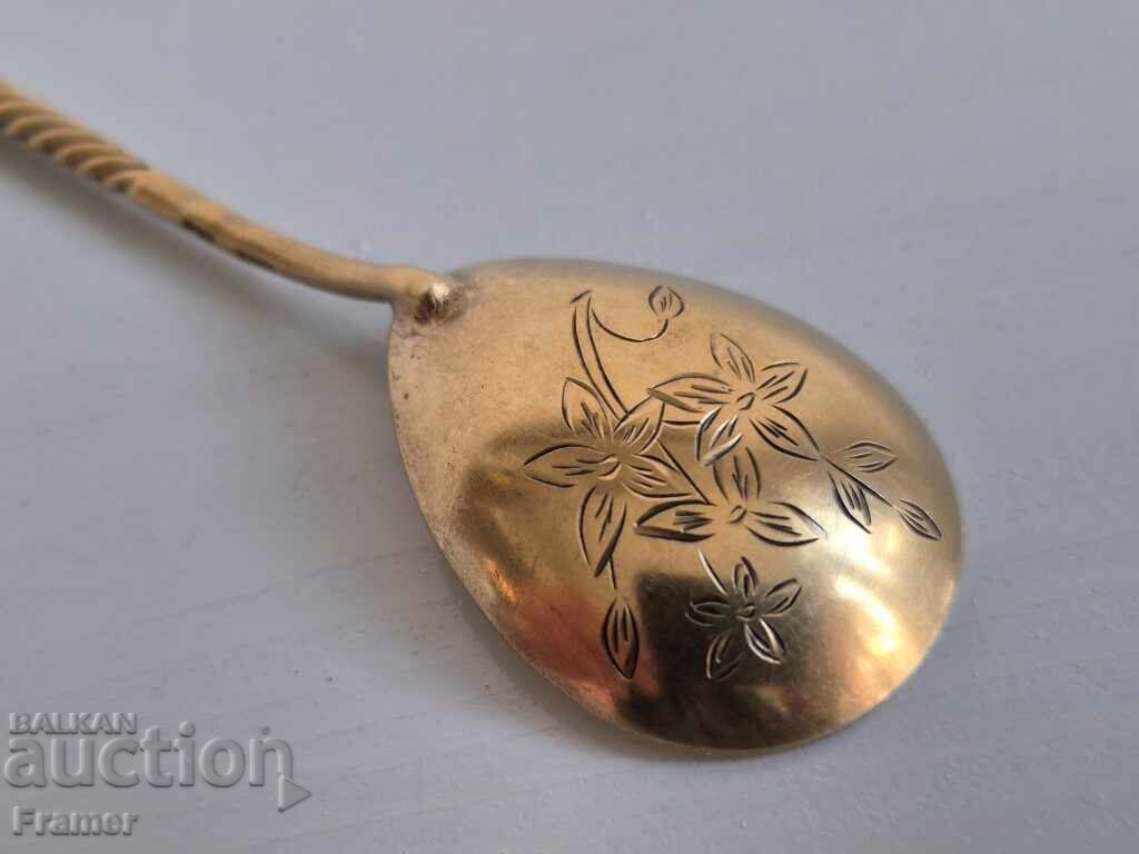 Auction Russian silver hand-engraved spoon with gilding for baptism Auction Russian silver hand-engraved spoon with gilding for baptism