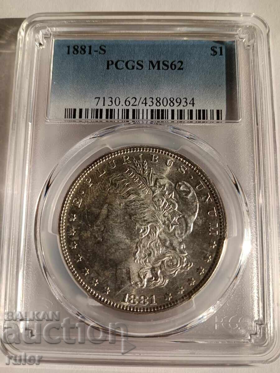 Аукцион САЩ. 1 Морган Долар 1881 S MS 62 PCGS Аукцион САЩ. 1 Морган Долар 1881 S MS 62 PCGS