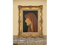 Portrait large oil canvas author frame