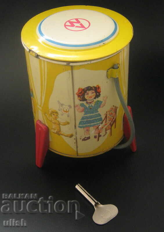 Old Russian mechanical toy washing machine lithograph