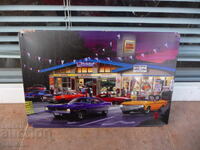 Metal sign car gas station restaurant roadside bar a