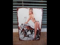 Metal sign motorcycle Harley Davidson girl erotic blonde