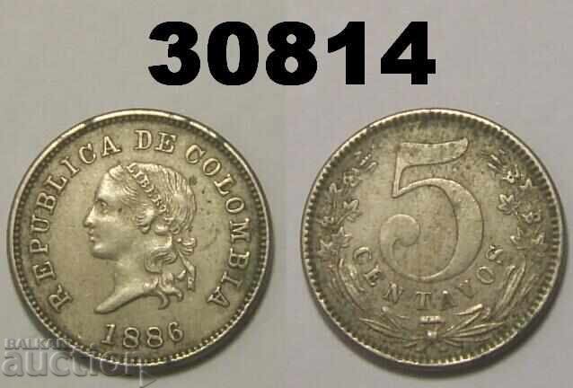 Colombia 5 centavos 1886 Colombia 5 centavos 1886