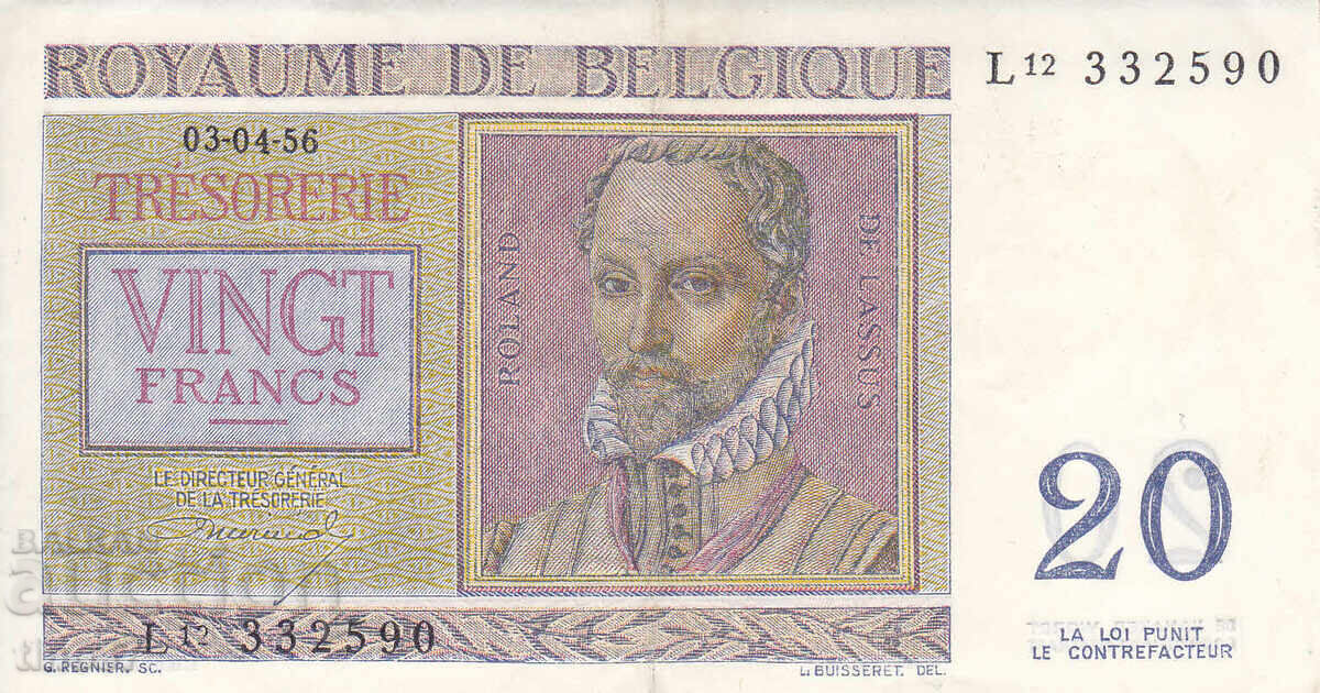 Auction tino37- BELGIUM - 20 FRANC - 1956 - XF Auction tino37- BELGIUM - 20 FRANC - 1956 - XF