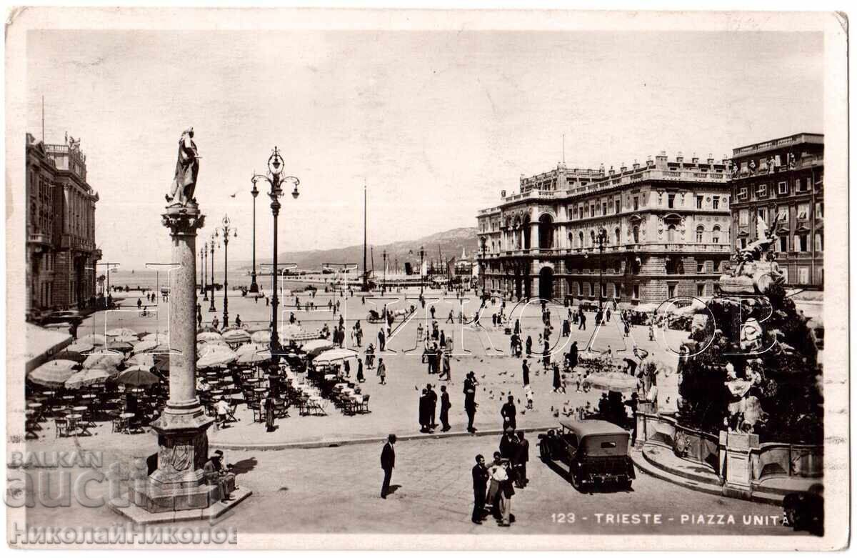 1935 OLD CARD ITALY TRIESTE SQUARE CONNECTION D490
