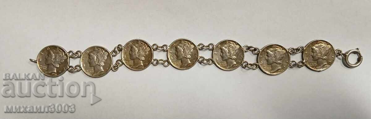 Brățară antică din monede americane de argint - „LADIES” cu preț € 99.00 | 193.63 BGN