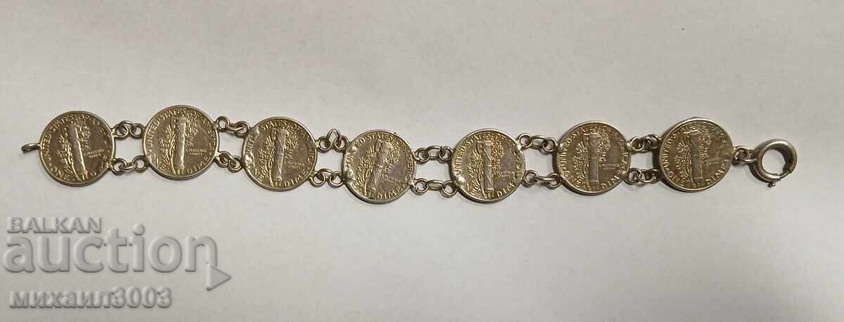 Auction ANTIQUE BRACELET MADE OF AMERICAN SILVER COINS - "LADIES" Auction ANTIQUE BRACELET MADE OF AMERICAN SILVER COINS - "LADIES"