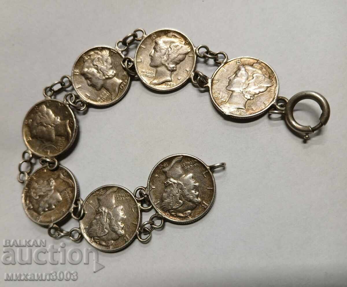 ANTIQUE BRACELET MADE OF AMERICAN SILVER COINS - "LADIES" ANTIQUE BRACELET MADE OF AMERICAN SILVER COINS - "LADIES"