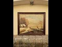 Large antique master landscape oil canvas