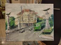 A. Yordanov oil painting-City landscape, Eagle Bridge-Sofia