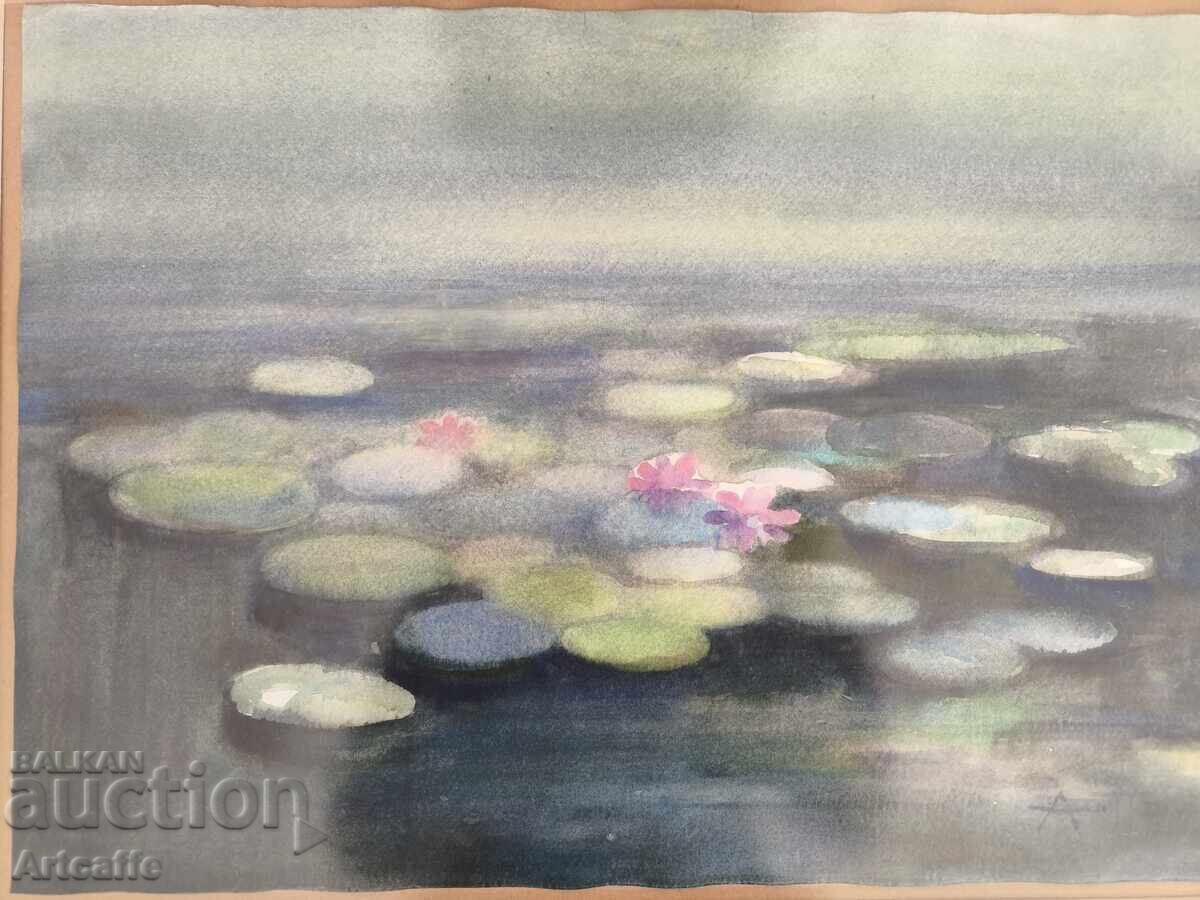 Angel Pachamanov-Water lilies, watercolor, signed, frames - 6 Angel Pachamanov-Water lilies, watercolor, signed, frames - 6