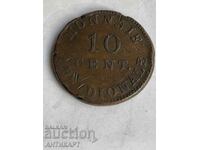 Франция рядка монета бронз 10 cent. 1814 Napoleon