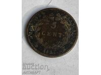 Moneda rară de bronz din Franța de 5 cenți. 1825 Carol al X-lea