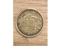 Defective German coin 10 pfennig 1924