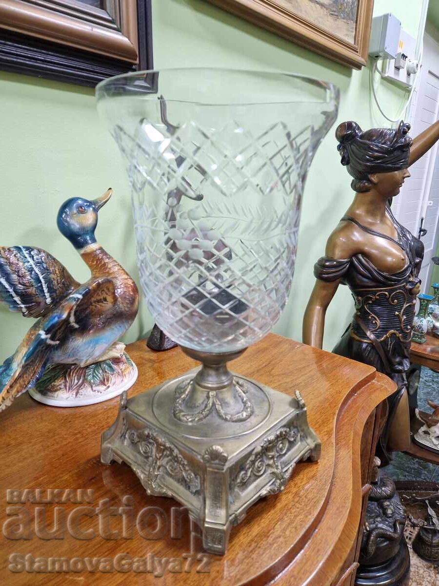 Unique large crystal bowl vase bronze base - 6 Unique large crystal bowl vase bronze base - 6