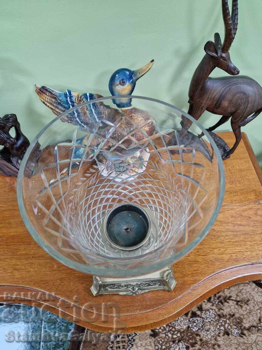 Unique large crystal bowl vase bronze base - 7 Unique large crystal bowl vase bronze base - 7