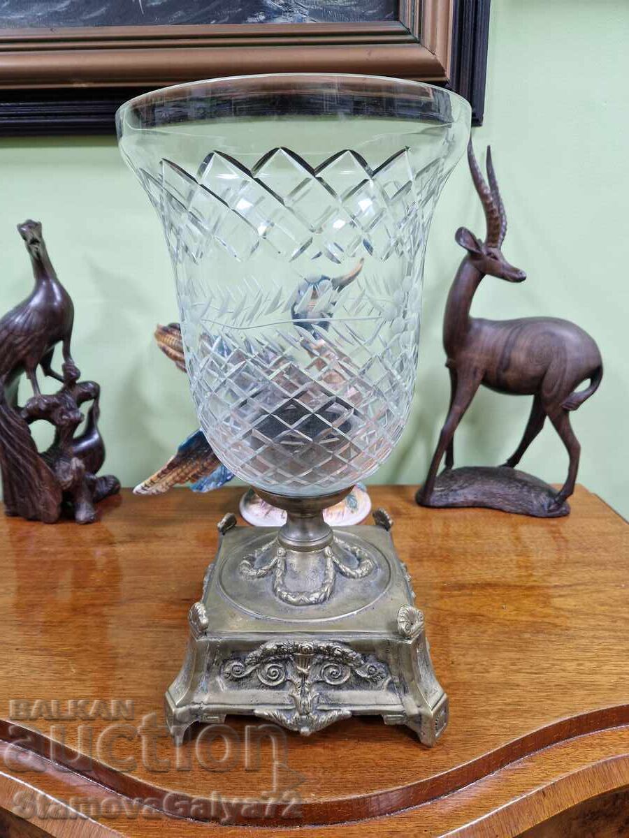 Unique large crystal bowl vase bronze base Unique large crystal bowl vase bronze base
