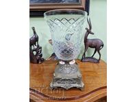 Unique large crystal bowl vase bronze base