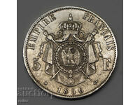 Franta 5 franci 1856 Napoleon - argint 24,84g.