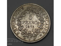 France. 5 Francs 1875 -A Hercules Silver - 24.94g.