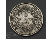 France. 5 Francs 1877 -K Hercules Silver - 24.66g.