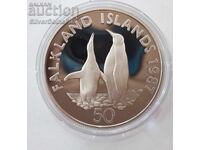 Argint 50 Pence Penguins 1987 Insulele Falkland