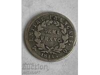 Monedă de argint FOARTE RARĂ 1/2 franc Franța 1811 Q argint