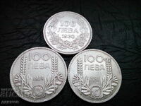 100 leva from 1930, 1934, 1937 Tsar Boris silver