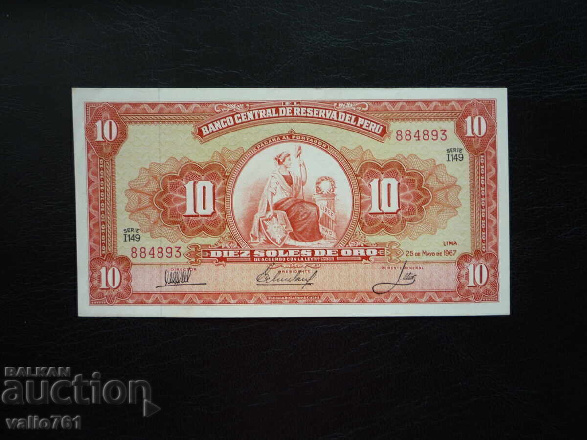 PERU 10 SOLES DE ORO 1967 NEW UNC