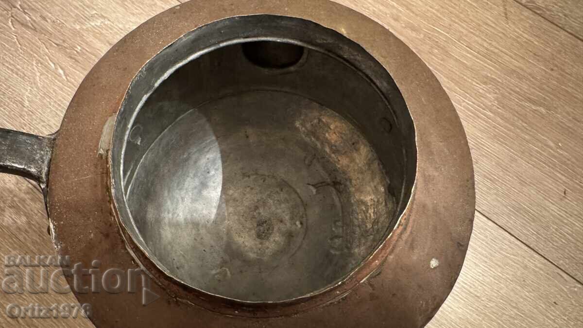 Antique large copper kettle, marked, 1.4kg - 7 Antique large copper kettle, marked, 1.4kg - 7