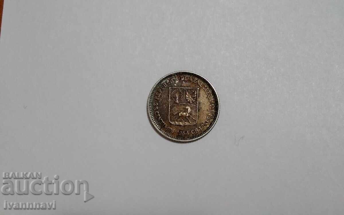 25 centimos 1954 Venezuela silver