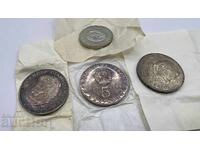 Lot de 4 monede de argint de 20 si 5 leva 1974