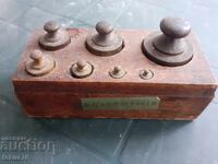 Set of old antique scales with wooden box