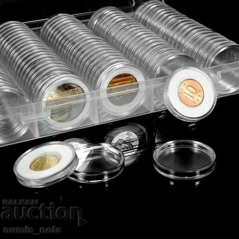 Box with 100 capsules for coins up to 30 mm - white regulators with price 35.00 BGN | € 17.90 Box with 100 capsules for coins up to 30 mm - white regulators with price 35.00 BGN | € 17.90