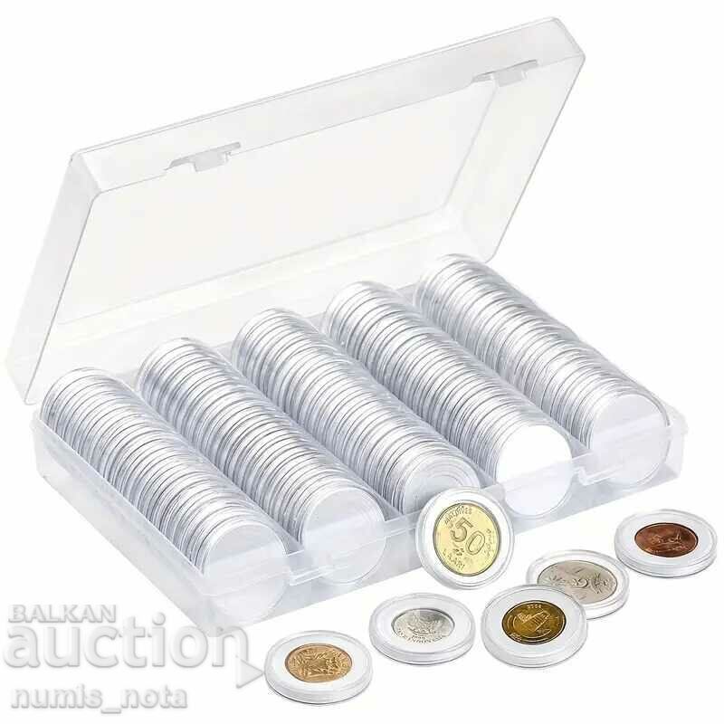 Auction Box with 100 capsules for coins up to 30 mm - white regulators Auction Box with 100 capsules for coins up to 30 mm - white regulators