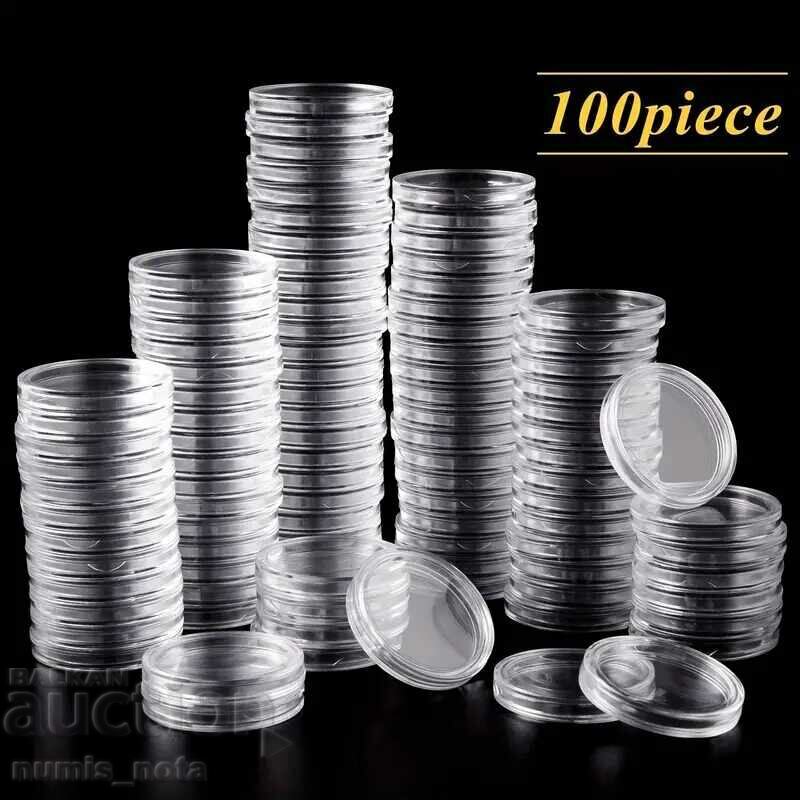 Box with 100 capsules for coins up to 30 mm - white regulators - 6 Box with 100 capsules for coins up to 30 mm - white regulators - 6