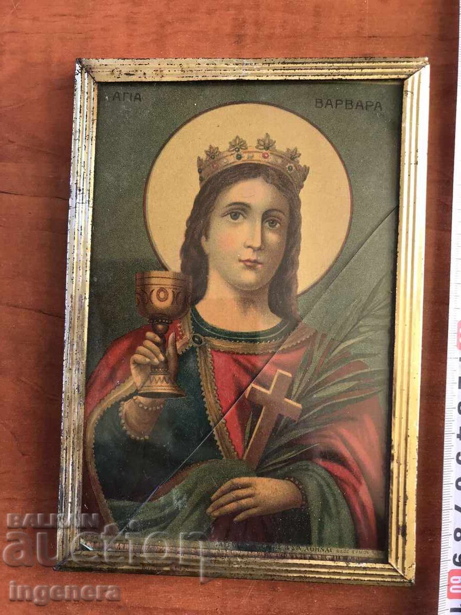 OLD ICON OF ST. BARBARA-1927. OLD ICON OF ST. BARBARA-1927.