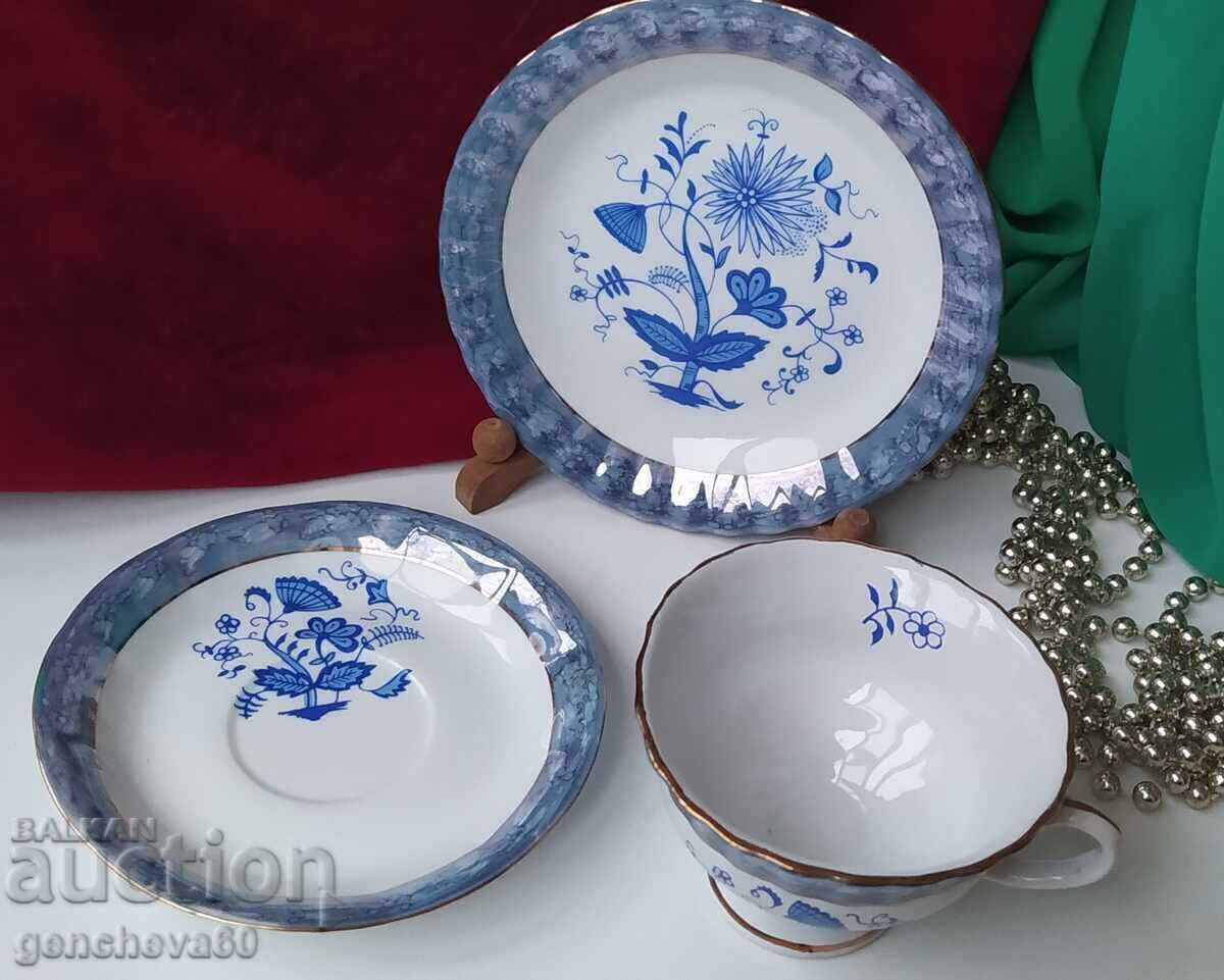 Unique porcelain triple set in blue for tea with price 30.00 BGN | € 15.34 Unique porcelain triple set in blue for tea with price 30.00 BGN | € 15.34