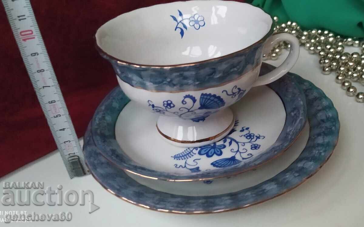 Unique porcelain triple set in blue for tea - 6 Unique porcelain triple set in blue for tea - 6
