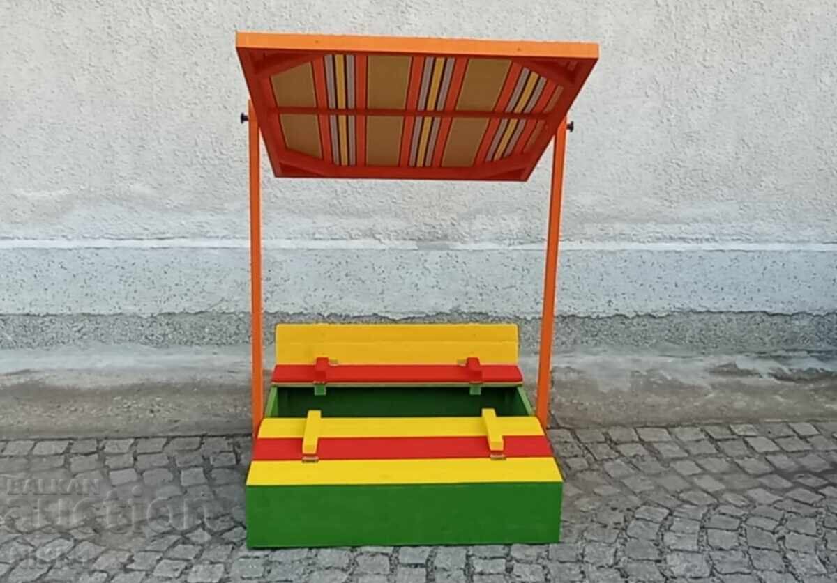 Children's wooden sandbox with canopy and benches with price 180.00 BGN | € 92.03 Children's wooden sandbox with canopy and benches with price 180.00 BGN | € 92.03