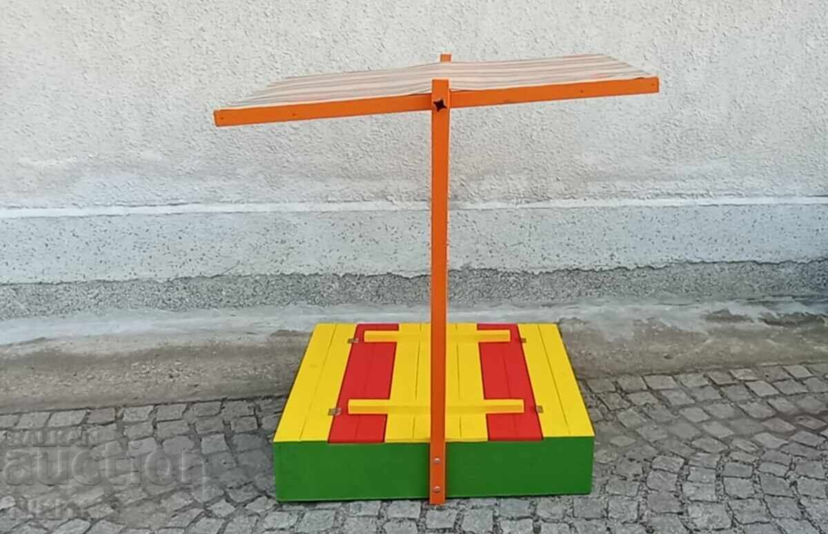 Auction Children's wooden sandbox with canopy and benches Auction Children's wooden sandbox with canopy and benches