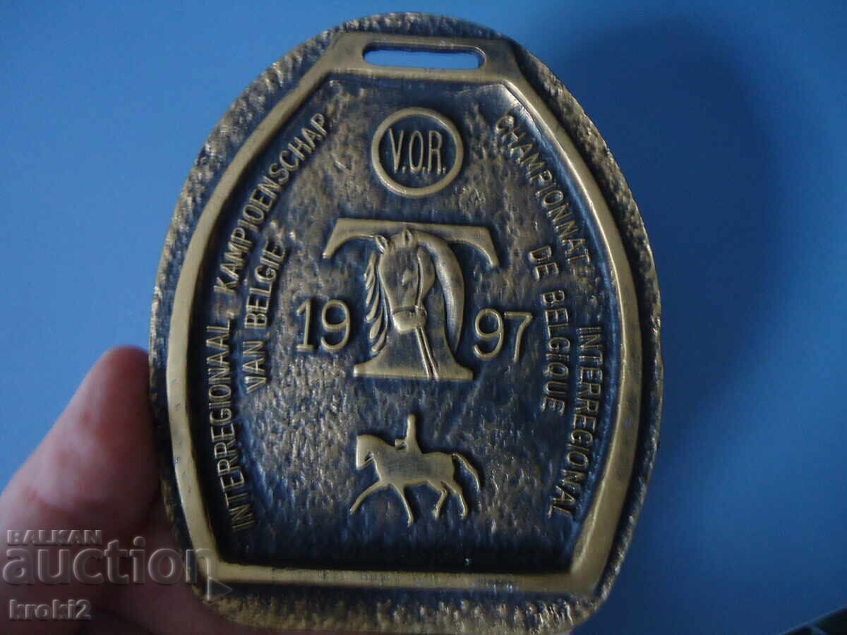 Аукцион Масивен белгийски бронзов плакет медал конен спорт Аукцион Масивен белгийски бронзов плакет медал конен спорт