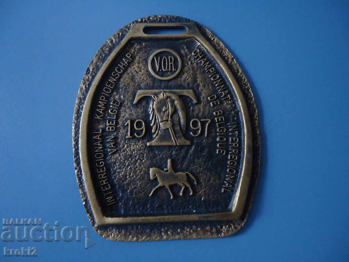Масивен белгийски бронзов плакет медал конен спорт Масивен белгийски бронзов плакет медал конен спорт