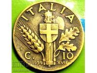 10 Centesimi 1939 Italia Fascismul Victor Emmanuel III Bronz