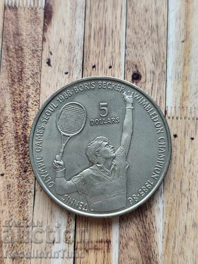 Commemorative coin 5 Dollars - Elizabeth II Boris Becker
