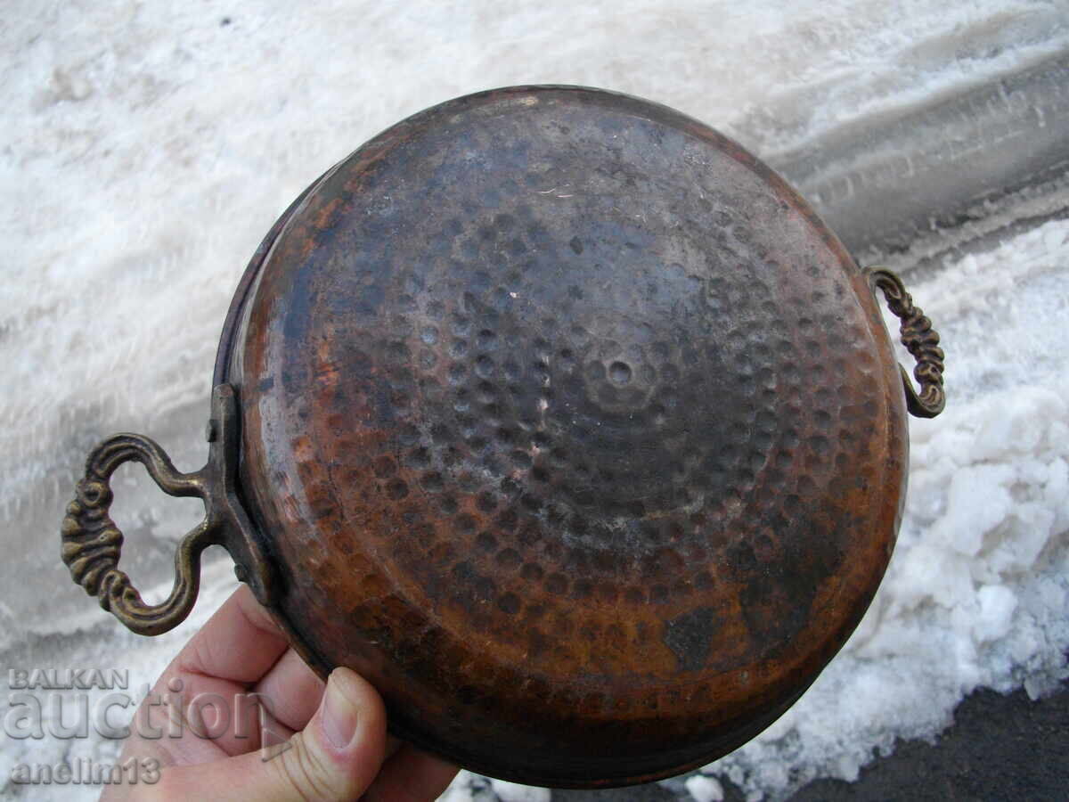 OLD COPPER VESSEL TRAY WITH BRONZE HANDLES - 7 OLD COPPER VESSEL TRAY WITH BRONZE HANDLES - 7